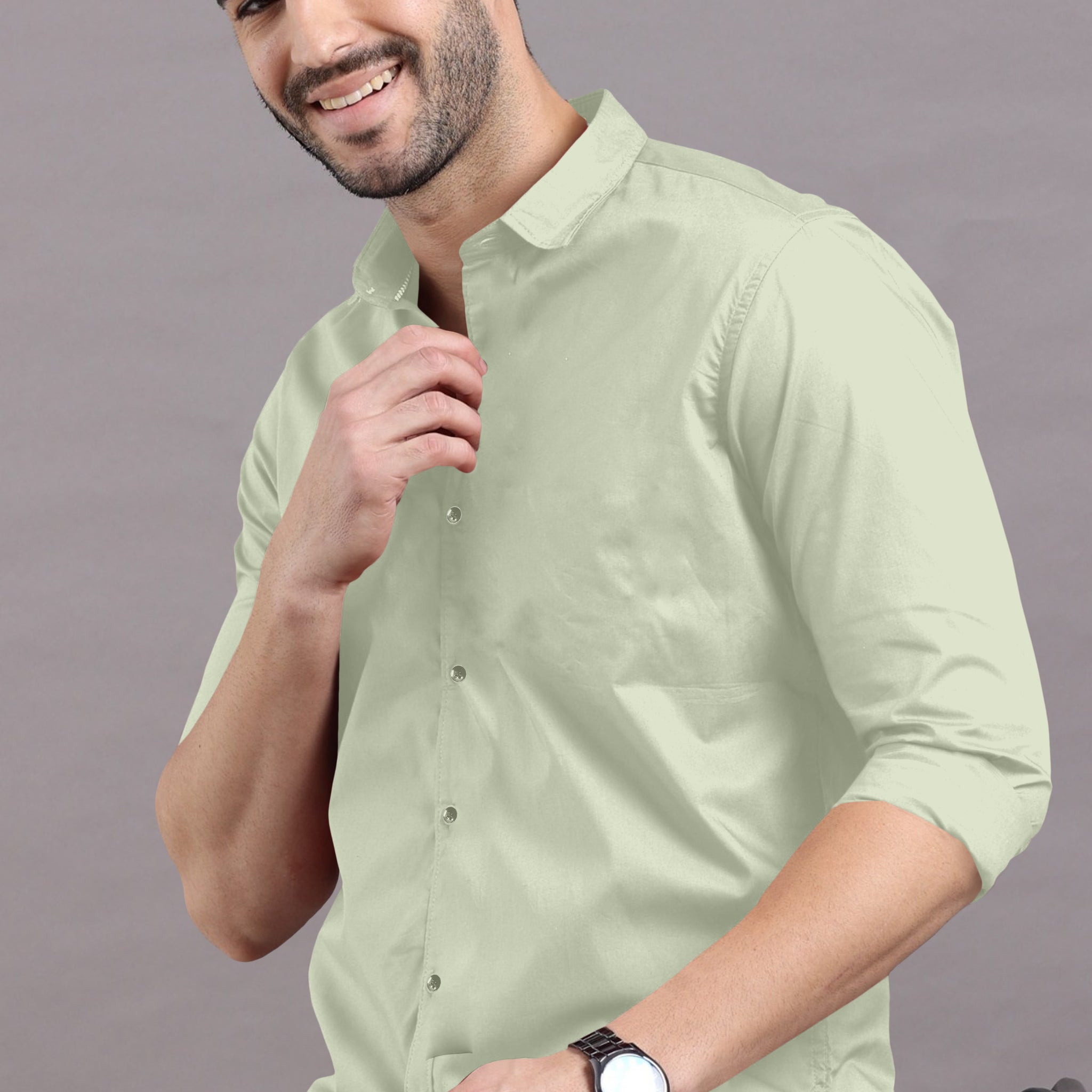 Green Mist Solid Super Premium Cotton Shirt