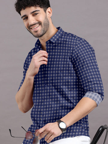 Light blue and white checkered shirt