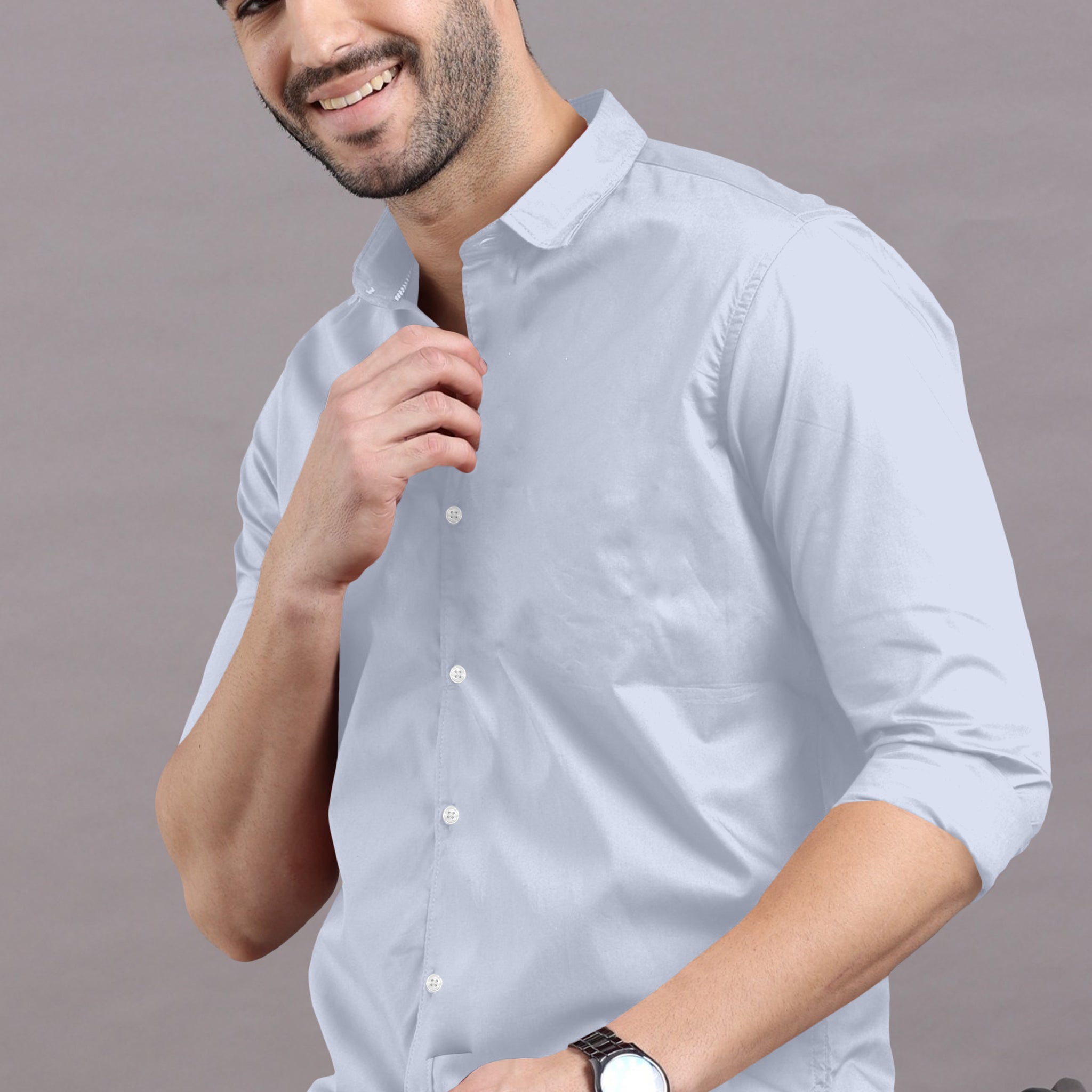 Santa Grey Solid Super Premium Cotton Shirt