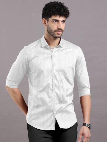 White collared shirt with a Striped