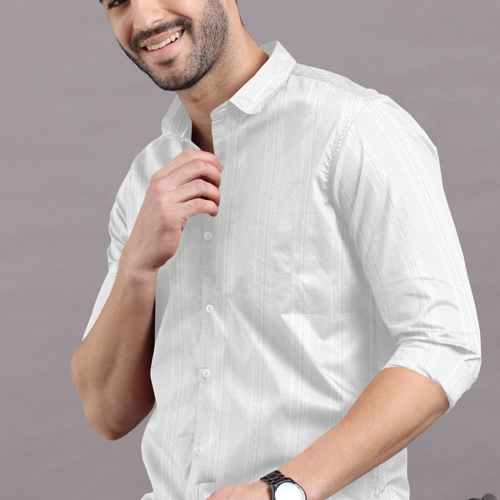 White collared shirt with a Striped