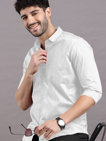 White collared shirt with a Striped