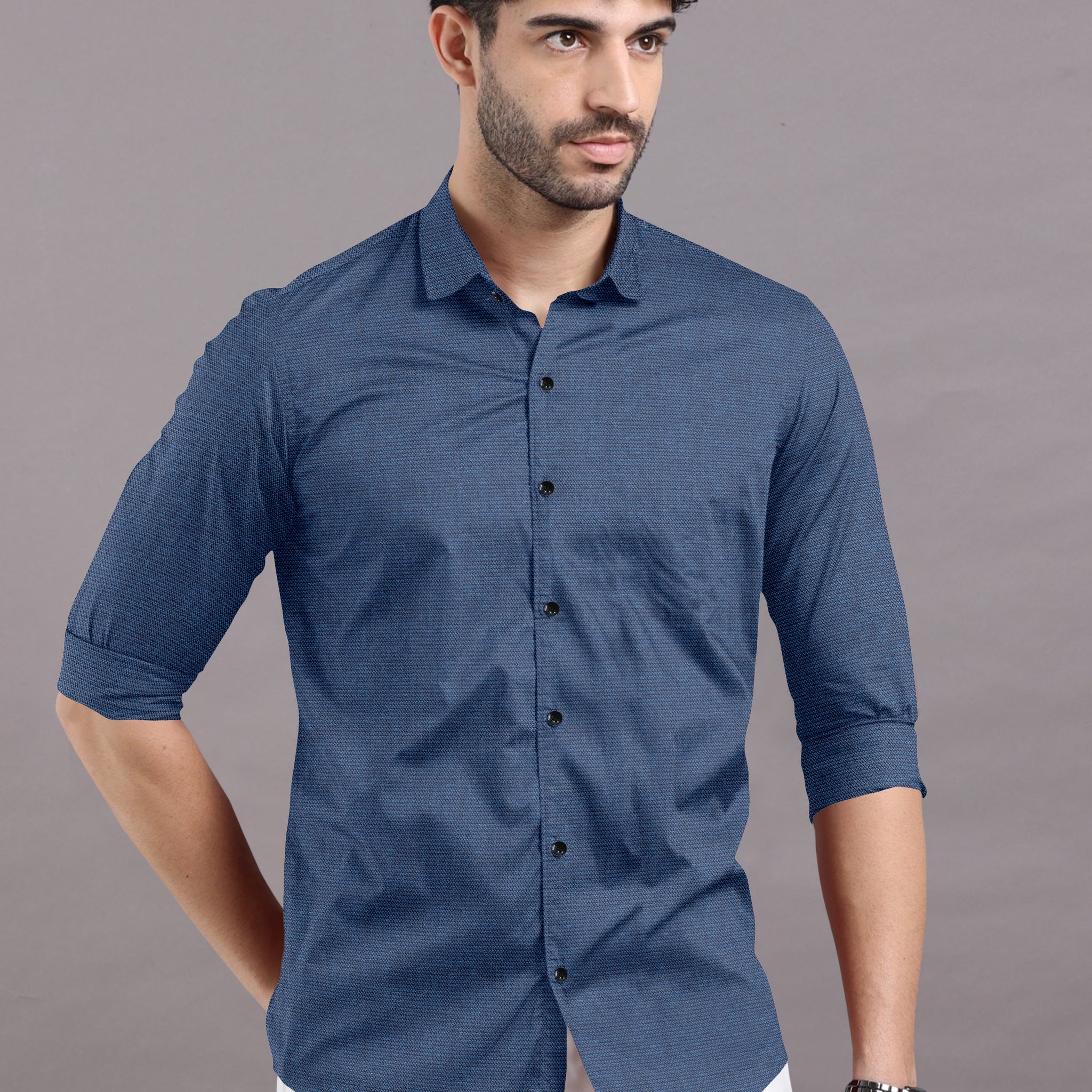 Cool Blue Solid Super Premium Cotton Shirt