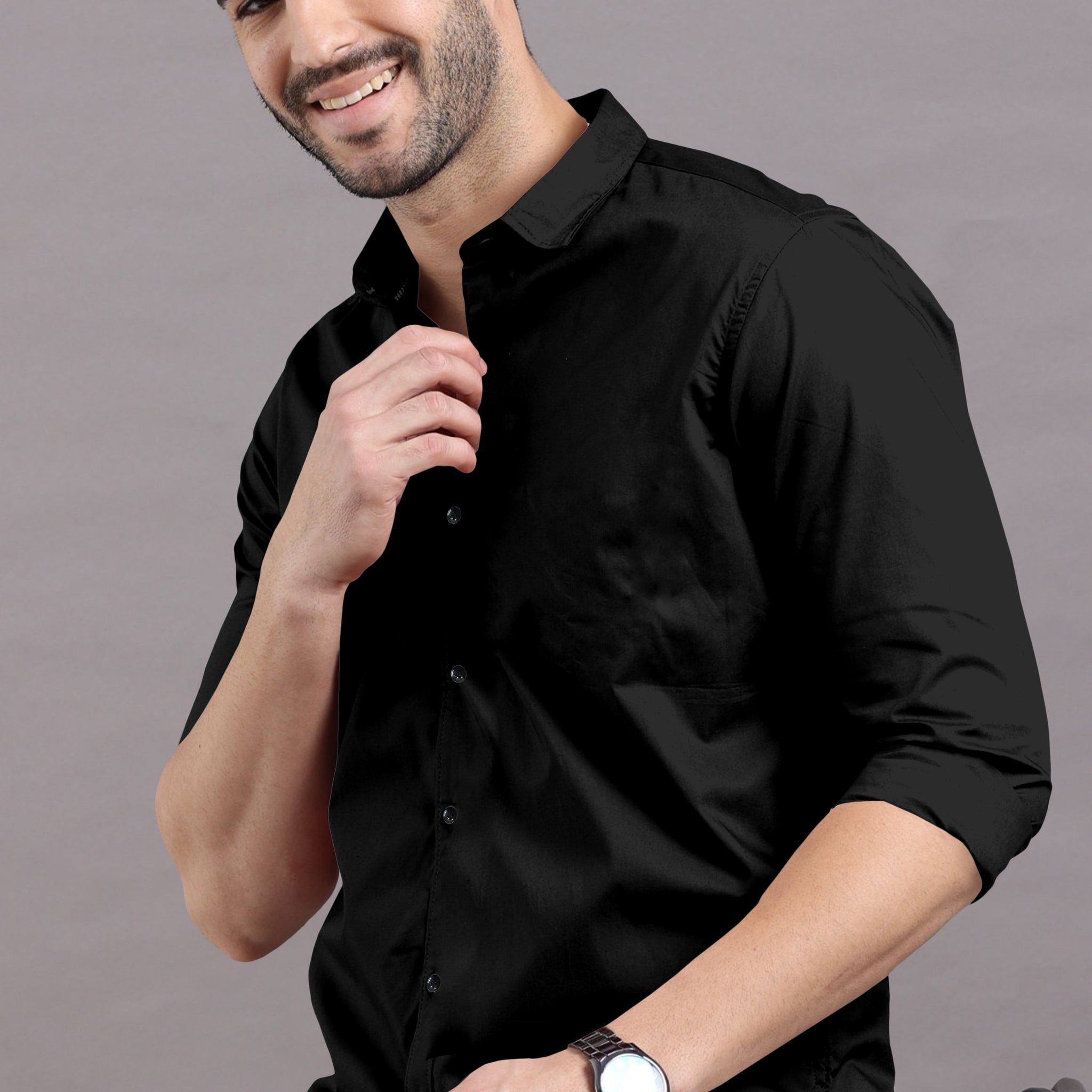 Black Solid Super Premium Cotton Shirt