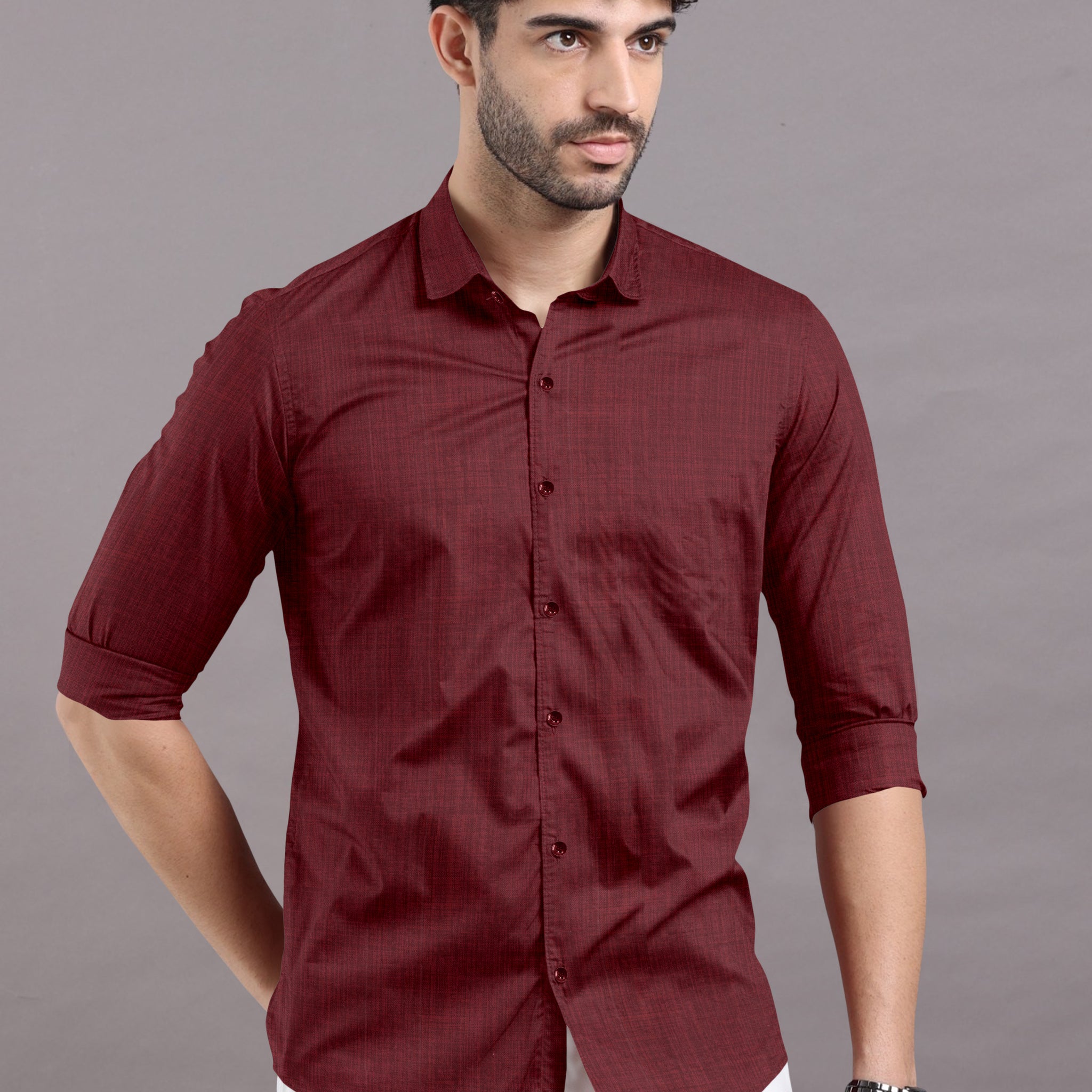 Maroon Solid Super Premium Cotton Shirt