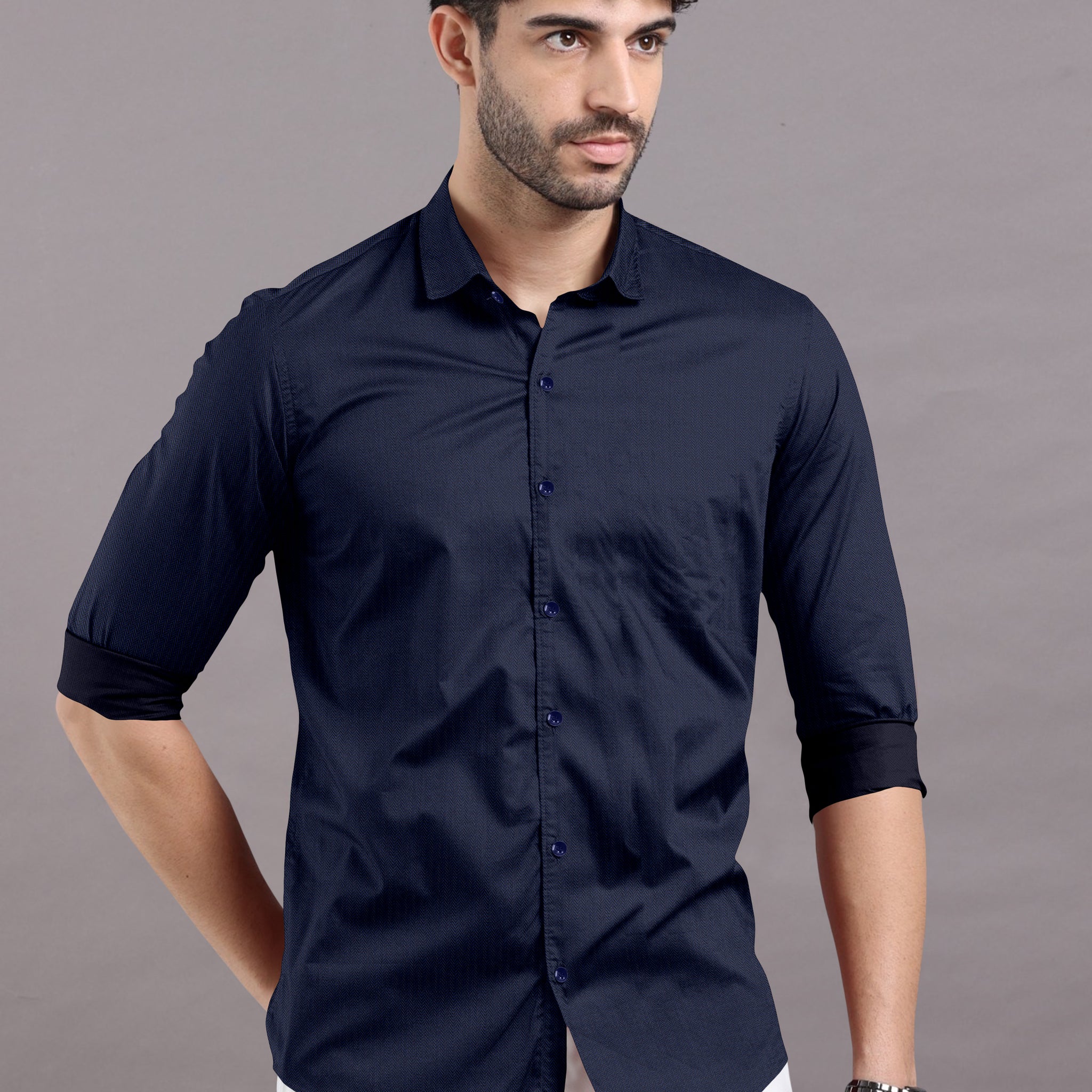 Navy Blue herringbone shirt