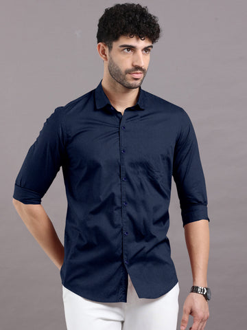 Navy Blue Solid Super Premium Cotton Shirt