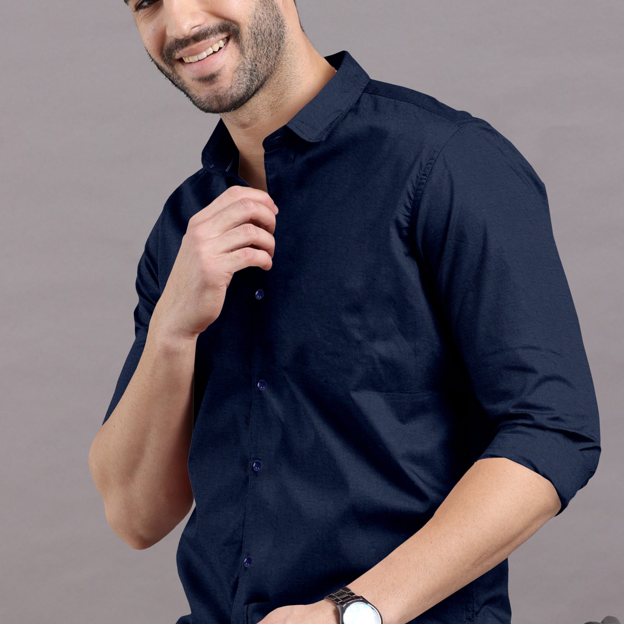 Navy Blue Solid Super Premium Cotton Shirt