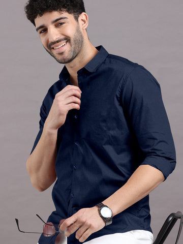 Navy Blue Solid Super Premium Cotton Shirt