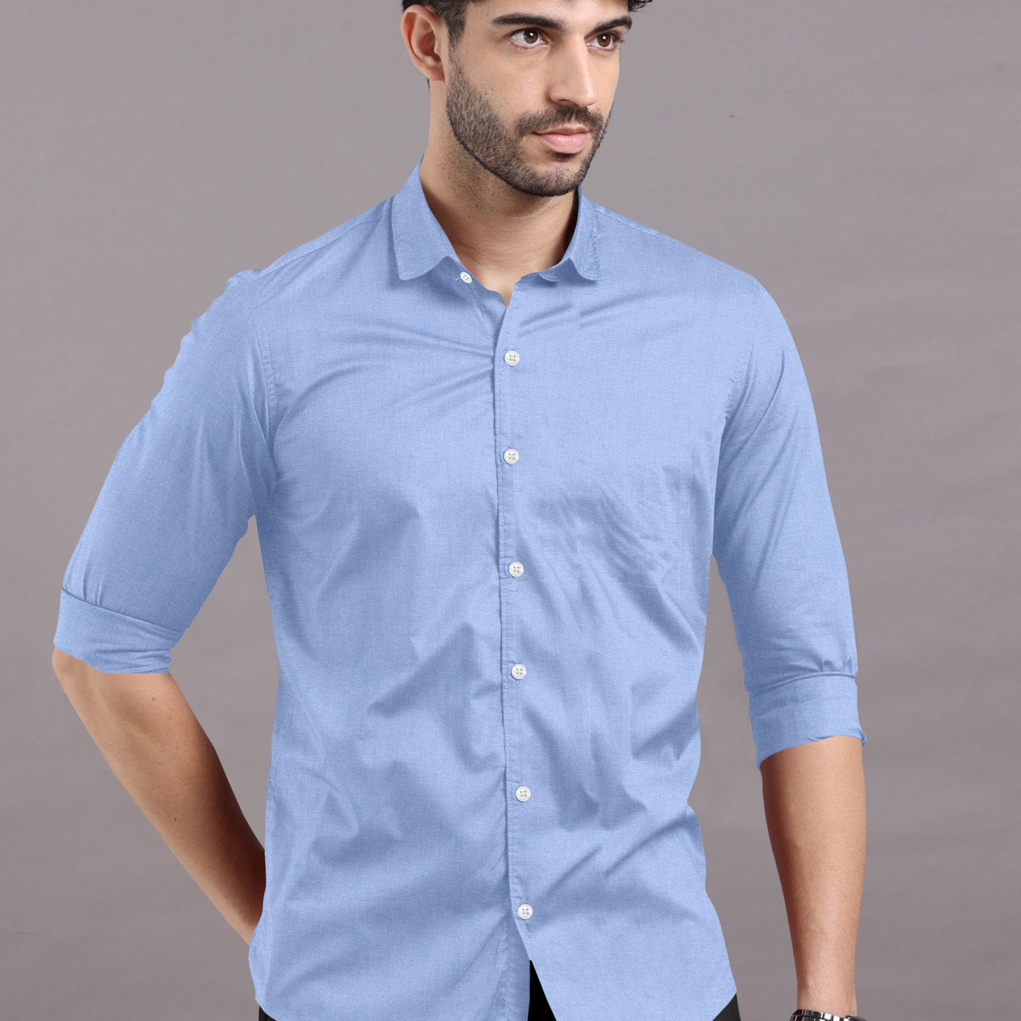 Light Blue Grey Solid Super Premium Cotton Shirt