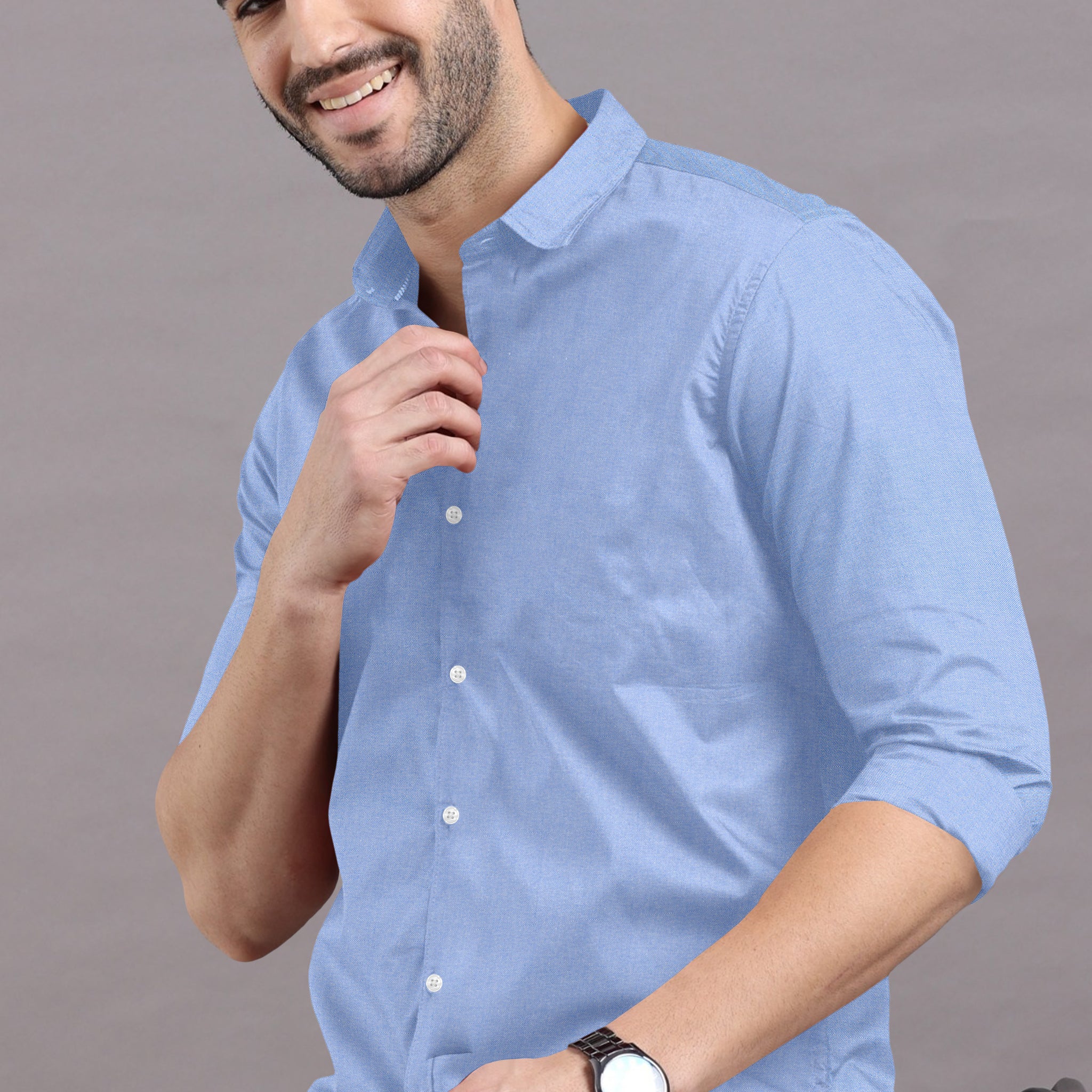 Light Blue Grey Solid Super Premium Cotton Shirt