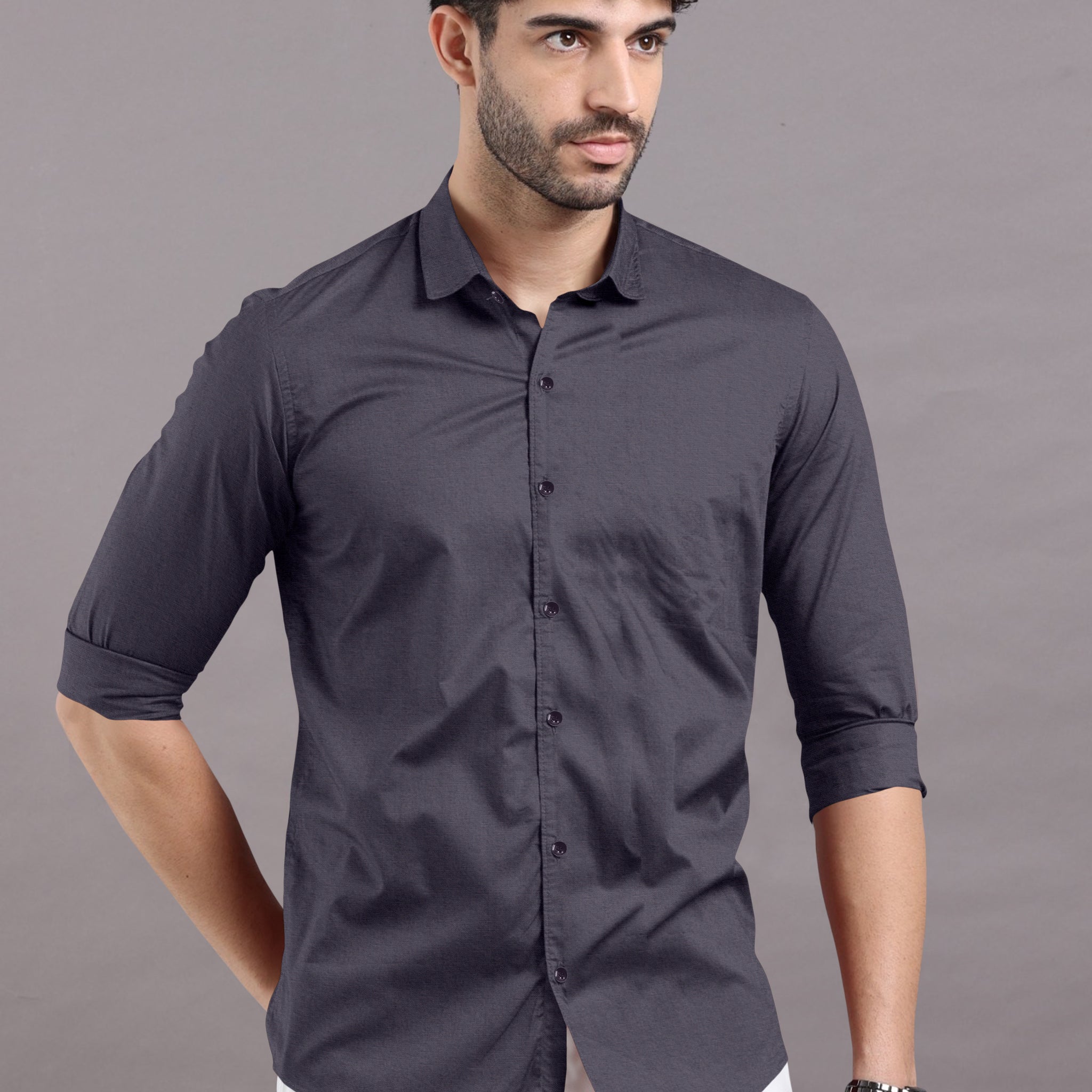 Ship Grey Solid Super Premium Cotton Shirt